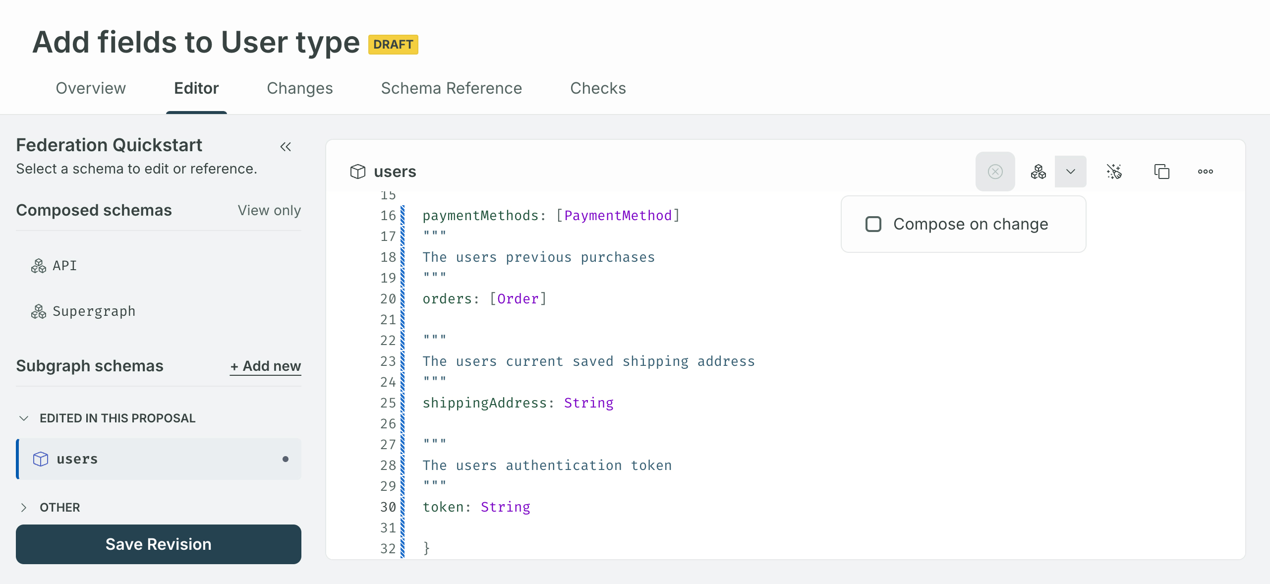 Schema proposals editor in GraphOS Studio