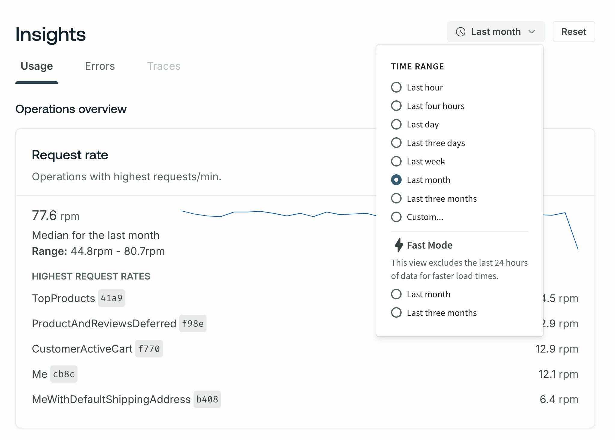 GraphOS Studio Insights page with timeframe selection